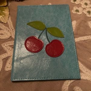 Passport holder light blue with red cherries 4x5 1/2” brand Lavishy NWT